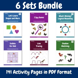 6 Sets Bundle: Printable Activity Worksheets for Kids Ages 3-5
