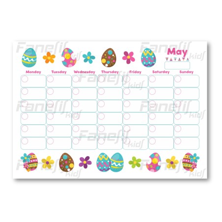 Printable Blank Monthly Calendar (Monday-Sunday): Easter May