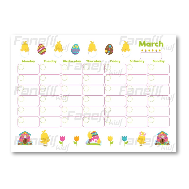 Printable Blank Monthly Calendar (Monday-Sunday): Easter March