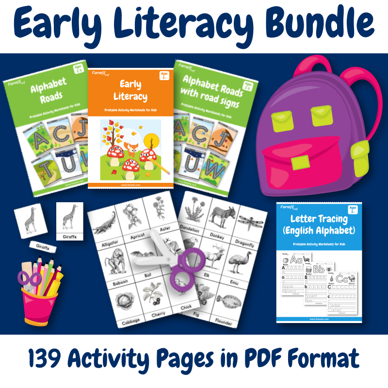 Early Literacy Bundle: Printable Activity Worksheets for Kids Ages 3+