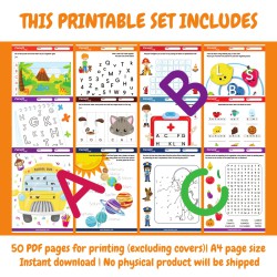 Early Literacy (ENGLISH): Printable Activity Worksheets for Kids Ages 3+