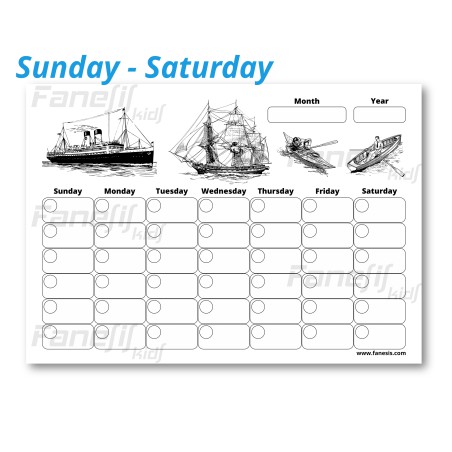 FREE Printable Blank Monthly Calendar (Sunday-Saturday): Ships