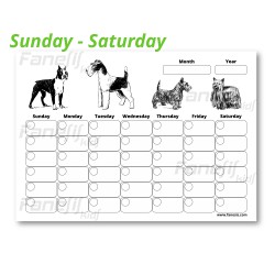 FREE Printable Blank Monthly Calendar (Sunday-Saturday): Terrier Dogs