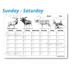 FREE Printable Blank Monthly Calendar (Sunday-Saturday): Deer