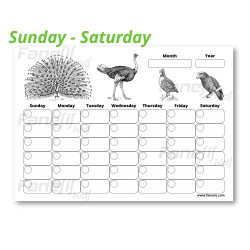 FREE Printable Blank Monthly Calendar (Sunday-Saturday): Birds