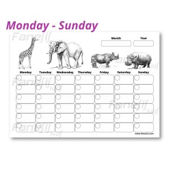 FREE Printable Blank Monthly Calendar (Monday-Sunday): African Animals