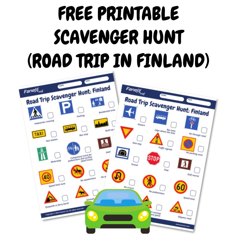 FREE Printable Road Trip Scavenger Hunt (Finnish Road Signs)