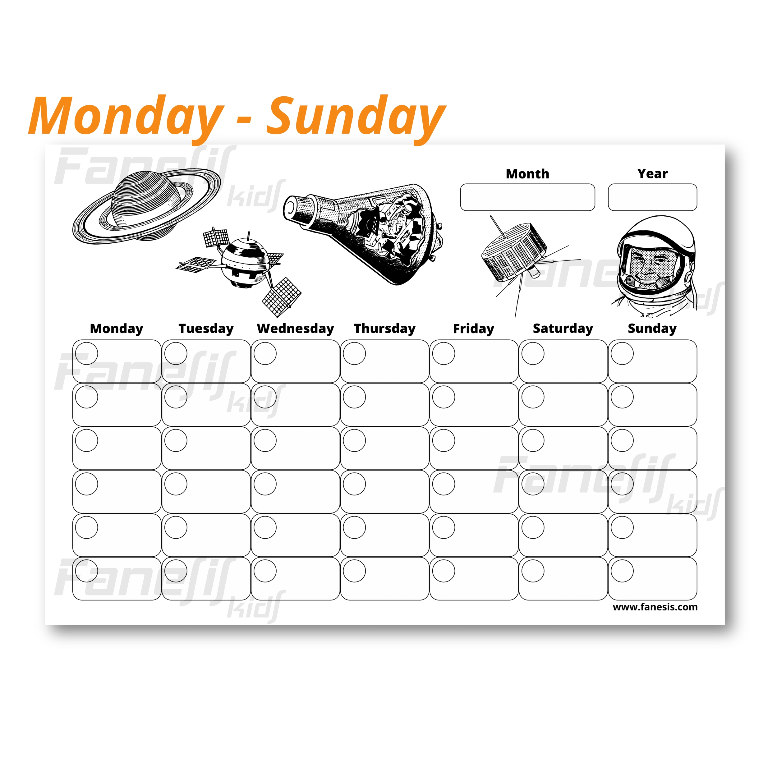 free printable blank monthly calendar (monday sunday): space