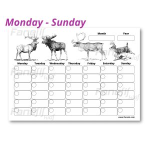 free printable blank monthly calendar (monday sunday): deer