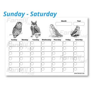free printable blank monthly calendar (sunday saturday): owls