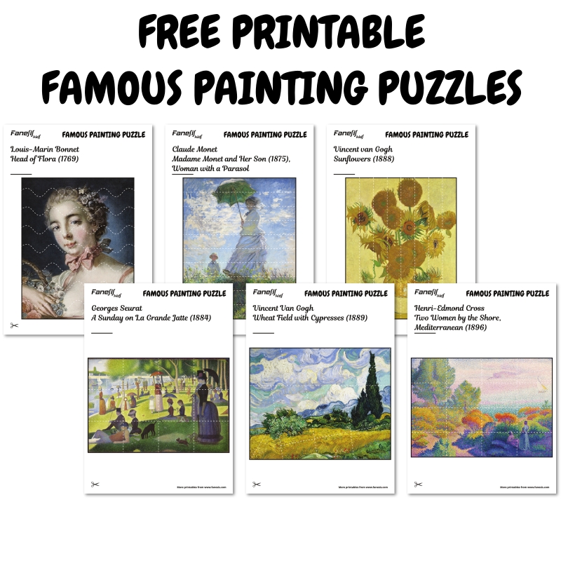 free printable famous painting puzzles for kids ages 3+ (set of 6) free printable famous painting puzzles for kids ages 3+ (set of 6)
