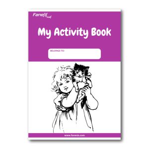 free printable my activity book cover: girl with cat