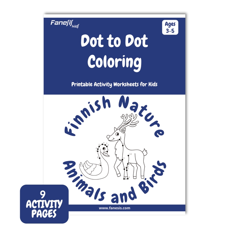 Printable Dot to Dot Coloring Set: Finnish Nature Animals and Birds Printable Dot to Dot Coloring Set: Finnish Nature Animals and Birds